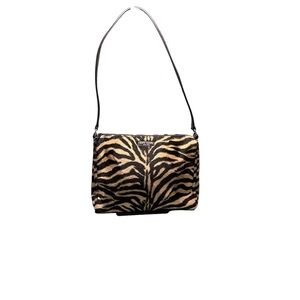 Kate Spade Tiger Print Faux Fur Shoulder Bag Black Tan Striped Handbag